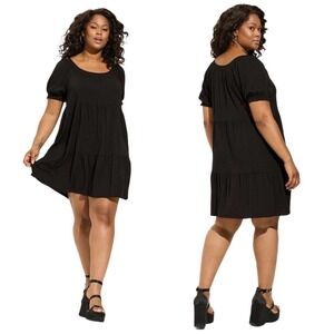 NWT Torrid Black Mini Rayon Slub Puff Sleeve Smocked Dress Size 5X